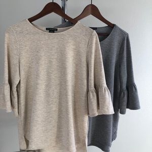 Two 3/4 bell sleeve tops, asymmetrical hemline SM